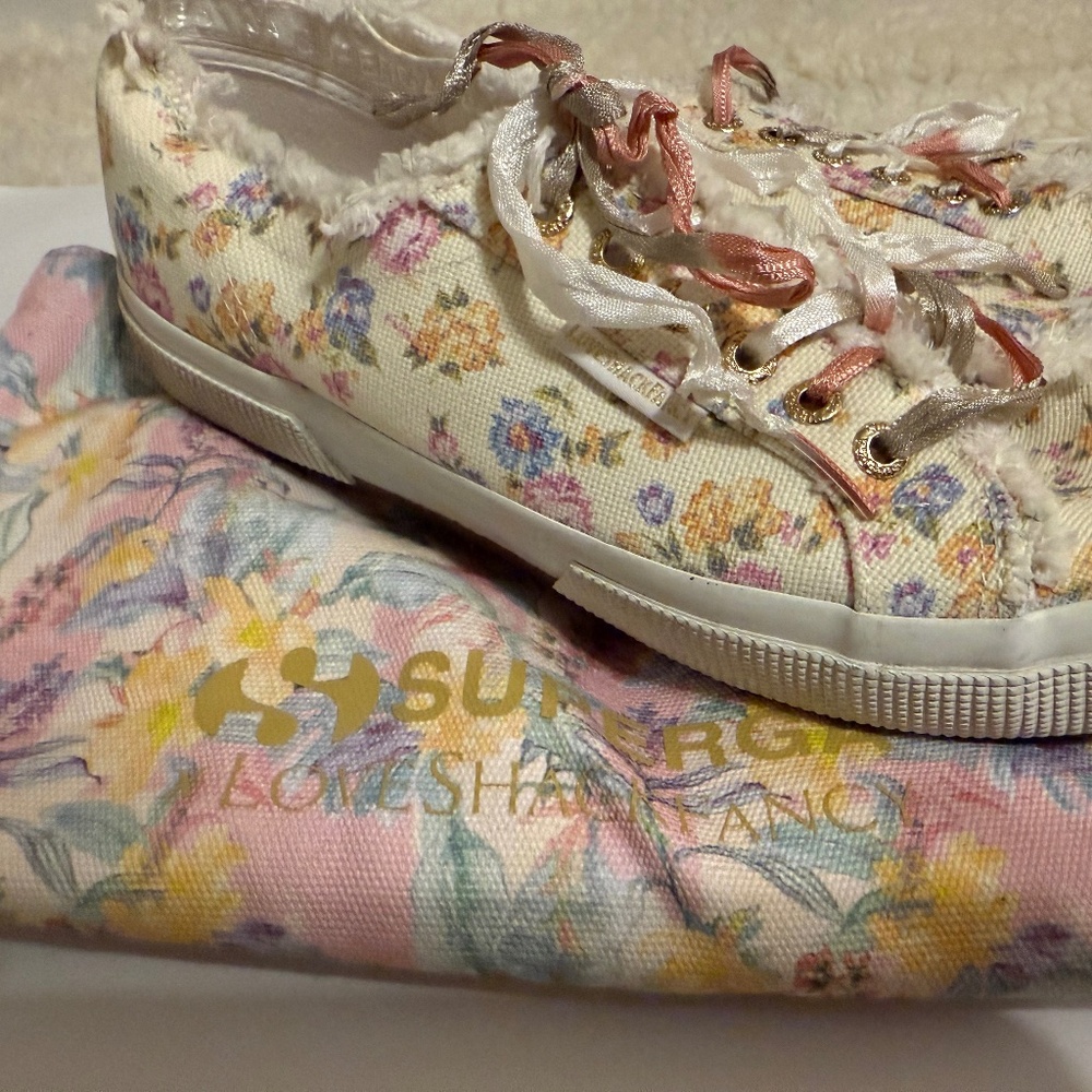 Superga x LoveShackFancy Cream Floral Low Top Sneakers